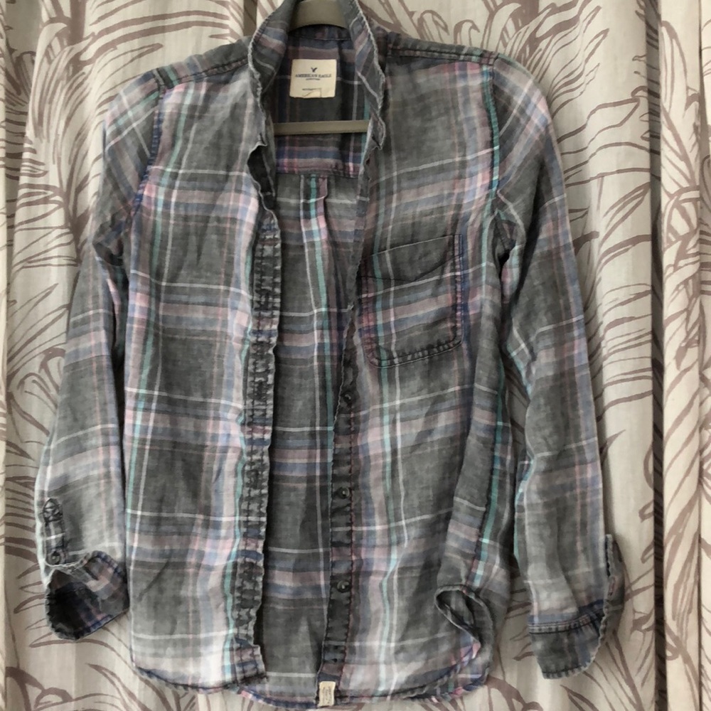 AEO plaid button down